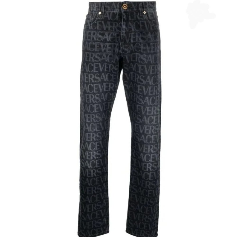 Versace Logo-Allover Straight Leg Jean's